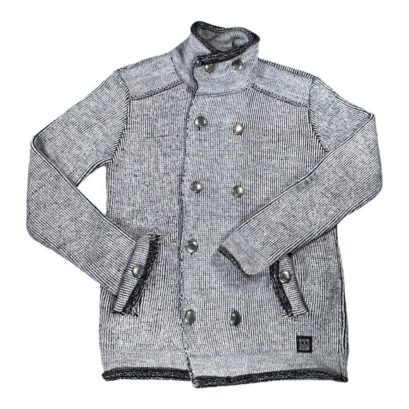 Barabas Coat Mens M Gray Pea Short Jacket Knitwear Metallic Button Logo Everyday - Picture 1 of 16